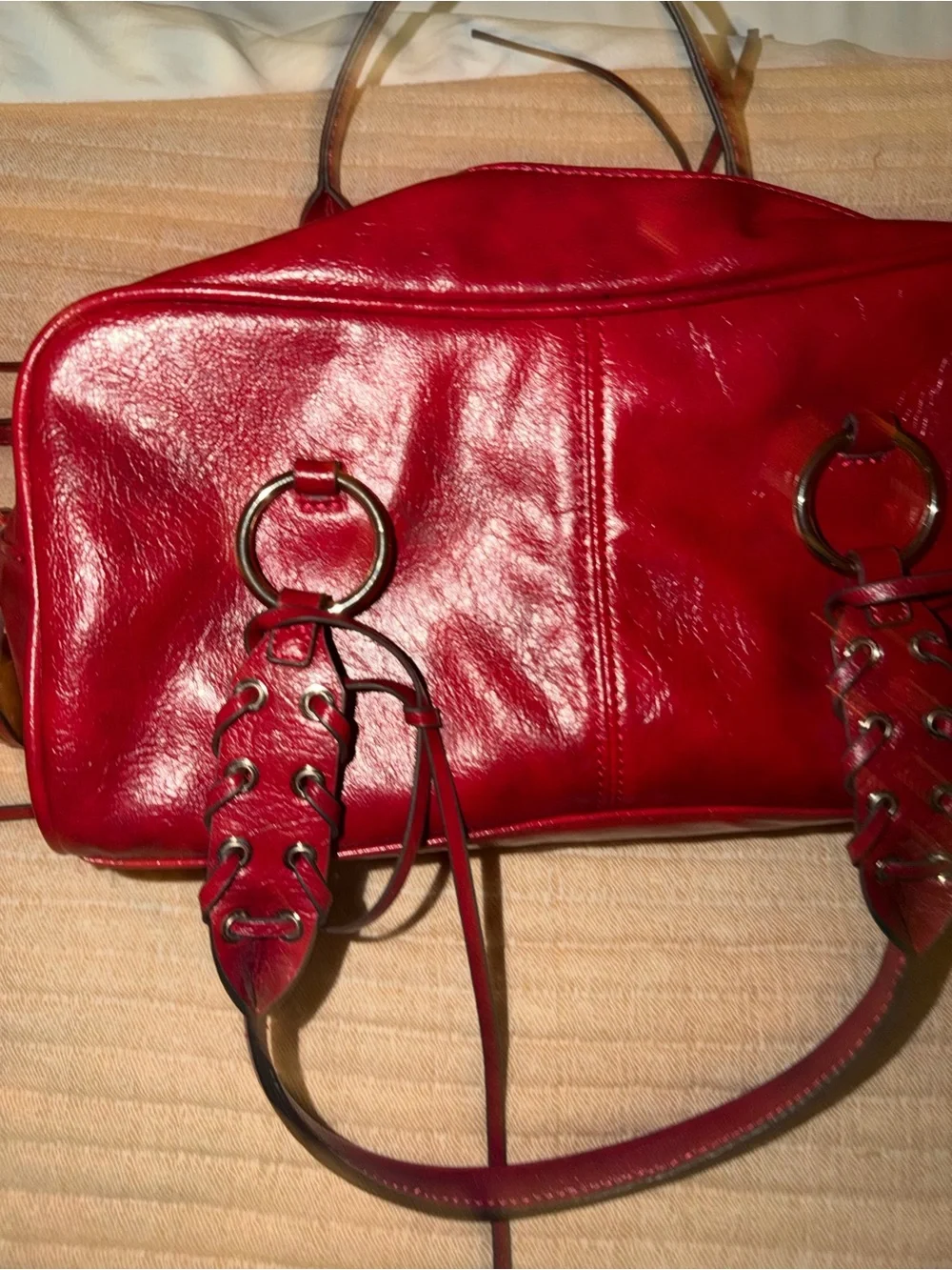 Red leather crossbody bag